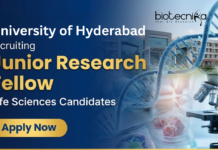 Junior Research Fellow Job at the University of Hyderabad. M.Sc. in any discipline of Life Sciences, Apply Now.