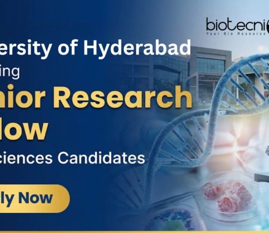 Junior Research Fellow Job at the University of Hyderabad. M.Sc. in any discipline of Life Sciences, Apply Now.