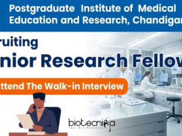 Senior Research Fellow at PGIMER. Life Sciences Candidates, Walk-in Interview. Opportunity in Chandigarh, India.