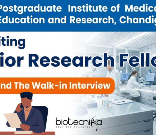 Senior Research Fellow at PGIMER. Life Sciences Candidates, Walk-in Interview. Opportunity in Chandigarh, India.