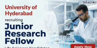 Junior Research Fellow at the University of Hyderabad. Life Sciences Candidates with expertise in Nanobiotechnology, Apply Now