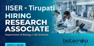 Research Associate Job at IISER Tirupati. Life Sciences Candidates, Apply Now. Focus on Rice Genome Editing & Root Engineering.