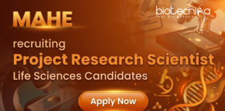 Scientist Job at MAHE. Masters in Life Sciences Candidates, Apply Now For the Project Research Scientist Position.