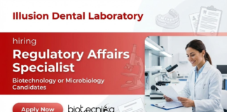 Regulatory Affairs Specialist at Illusion Dental Laboratory. Biotechnology or Microbiology Candidates, Apply Now.