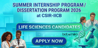 Life Science Internship at CSIR-Indian Institute of Chemical Biology. Summer Internship Program 2026. Life Science Opportunity in Kolkata.