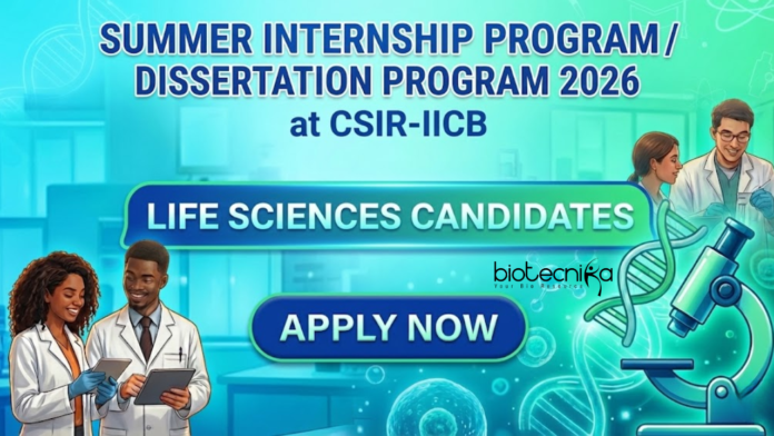 Life Science Internship at CSIR-Indian Institute of Chemical Biology. Summer Internship Program 2026. Life Science Opportunity in Kolkata.