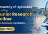 Junior Research Fellow Job at University of Hyderabad. M.Sc. in any discipline of Life Sciences, Apply Now.