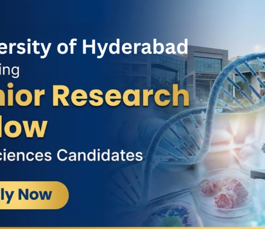 Junior Research Fellow Job at University of Hyderabad. M.Sc. in any discipline of Life Sciences, Apply Now.