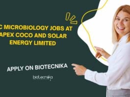 QC Microbiology Jobs at Apex Coco and Solar Energy Limited, Apply on Biotecnika