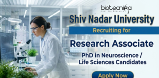 Research Associate Jobs at Shiv Nadar University for life science researchers
