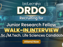 Junior Research Fellow DRDO Recruitment 2026 Life Sciences Jobs at DRDE Gwalior