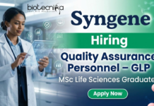 Quality Assurance GLP Life Sciences Jobs at Syngene Careers Bangalore