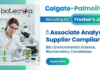 Freshers Associate Analyst Job Role at Colgate-Palmolive | Biochemistry Jobs | Apply Now Associate Analyst Biochemistry Jobs at Colgate Palmolive Mumbai