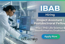 IBAB Recruitment for Project Assistant & Postdoctoral Fellow | Biotech & Life Sciences Research Jobs IBAB Research Jobs 2026 for Project Assistant and Postdoctoral Fellow in Life Science Jobs