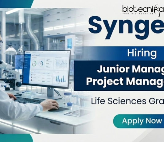Junior Manager job life sciences jobs at Syngene Careers Project Management
