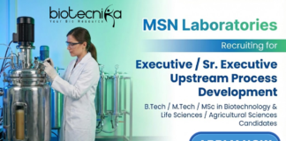 Executive Jobs in Biotechnology at MSN Laboratories Hyderabad
