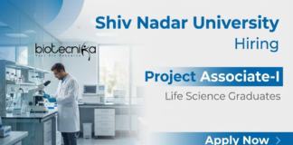 Project Associate Jobs at Shiv Nadar University | MSc Biotech Apply Now Project Associate jobs at Shiv Nadar University recruitment for research job