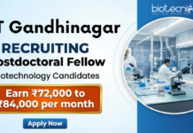 Postdoctoral Fellow at IIT Gandhinagar. Biotechnology & Biosensing Technology Candidates, Earn ₹72,000 to ₹84,000 per month.