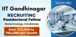 Postdoctoral Fellow at IIT Gandhinagar. Biotechnology & Biosensing Technology Candidates, Earn ₹72,000 to ₹84,000 per month.