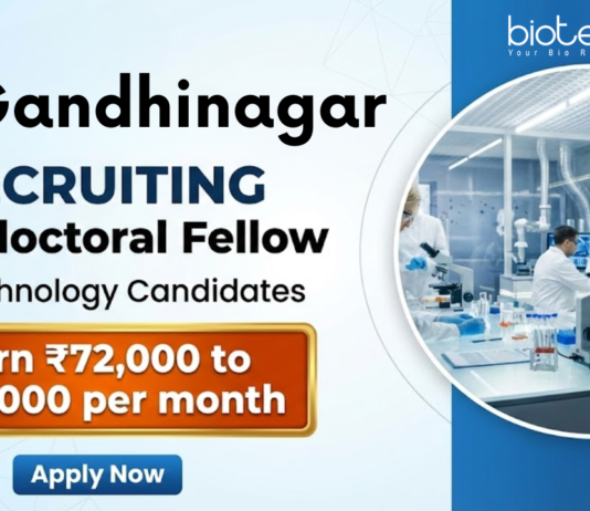 Postdoctoral Fellow at IIT Gandhinagar. Biotechnology & Biosensing Technology Candidates, Earn ₹72,000 to ₹84,000 per month.
