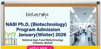 PhD Program Admission 2026 at NABI, Mohali. Biotechnology & Life Sciences Candidates, Apply Now. 36 seats available for MSc/MTech holders.