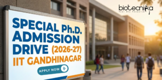 Special PhD Admission 2026 at IIT Gandhinagar. Biological Engineering Candidates, Apply Now. Fellowship up to ₹42k/month.