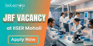 JRF Vacancy at IISER Mohali. Masters in Biological Sciences Candidates, Apply Now. DBT-Funded Project on Protein Folding.