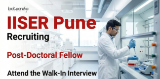 IISER Pune Recruitment 2026 for Post-Doc Fellow. Attend Walk-In Interview for Life Science Research Jobs at a Premier Institute.