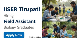 Apply for Research Jobs under IISER Tirupati Recruitment 2026. Walk-in Interview for Field Assistant Biology Jobs in Ecology Research.