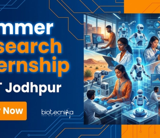 Apply for the SURAJ Summer Undergraduate Research Internship for under IIT Jodhpur Recruitment and Build a Strong Life Science Career.