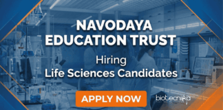 Life Sciences Jobs at Navodaya Education Trust | Apply Now Apply for Life Sciences Jobs at Navodaya Education Trust. Biotechnology and Microbiology Candidates are eligible for this Job.