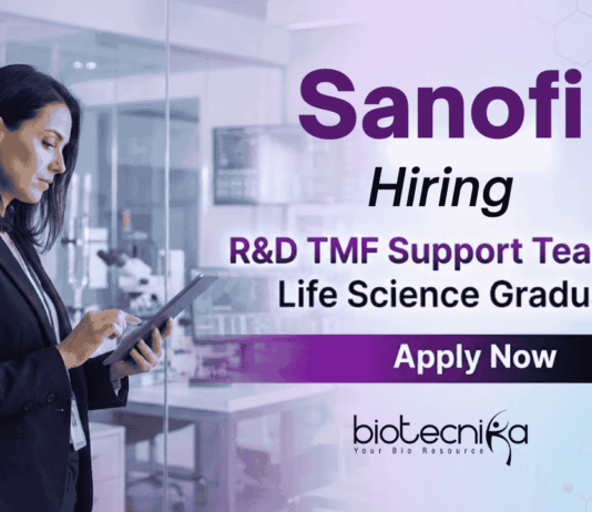 Sanofi Careers hiring for R&D eTMF Job in Hyderabad – Leadership Life Science Job in TMF support.
