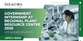 Government internship at Regional Plant Resource Centre for Life Science students 2026