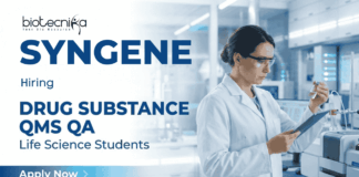 QMS QA jobs at Syngene careers Bangalore life sciences jobs