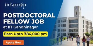 Postdoctoral Fellow at IIT Gandhinagar | Life Sciences Candidates, Apply Now and Earn Upto ₹84,000 per month Postdoctoral Fellow at IIT Gandhinagar. Life Sciences Candidates, Apply Now and Earn Upto ₹84,000 per month.