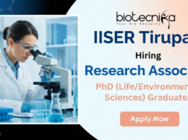 Research Associate jobs at IISER Tirupati recruitment for life science jobs