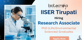 Research Associate jobs at IISER Tirupati recruitment for life science jobs