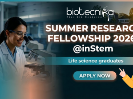 Summer Research Fellowship 2026 at inStem Recruitment for life science research students