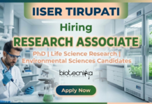 Research Associate Jobs at IISER Tirupati | PhD Life Sciences Get Salary of Rs. 58,000 pm Research Associate Jobs at IISER Tirupati Recruitment 2026 Life Science Research