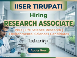 Research Associate Jobs at IISER Tirupati | PhD Life Sciences Get Salary of Rs. 58,000 pm Research Associate Jobs at IISER Tirupati Recruitment 2026 Life Science Research