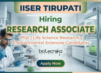Research Associate Jobs at IISER Tirupati | PhD Life Sciences Get Salary of Rs. 58,000 pm Research Associate Jobs at IISER Tirupati Recruitment 2026 Life Science Research