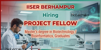 IISER Berhampur Bioinformatics Project Fellow Recruitment – Apply Now Research Jobs at IISER Berhampur Recruitment 2026 Biotechnology Jobs