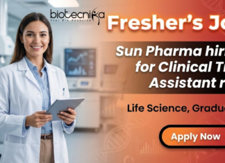 Freshers Job at Sun Pharma For Clinical Trial Assistant Role | Clinical Research Jobs Clinical Trial Assistant jobs at Sun Pharma Clinical Research Jobs