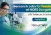 Research Jobs for Freshers at NCBS Recruitment Bangalore – Graduate Trainee & JRF Research Jobs