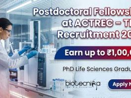 Postdoctoral Fellowship at ACTREC under TMC Recruitment 2026