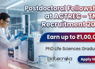 Postdoctoral Fellowship at ACTREC – TMC Recruitment 2026 | Earn up to ₹1,00,000 Postdoctoral Fellowship at ACTREC under TMC Recruitment 2026