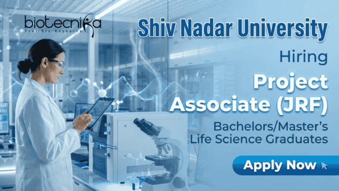 Shiv Nadar University Recruitment 2026 – Project Associate (JRF) in Life Sciences Project Associate Junior Research Fellow Shiv Nadar University Recruitment Neuroscience Lab Job 2026