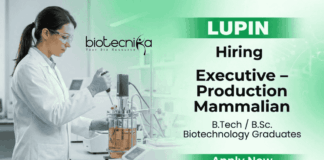 Executive Job at Lupin biotechnology jobs Pune production mammalian role