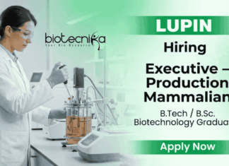 Executive Job at Lupin biotechnology jobs Pune production mammalian role