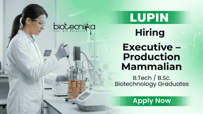 Lupin hiring for Executive Job in Production Mammalian – Biotechnology Jobs in Pune Executive Job at Lupin biotechnology jobs Pune production mammalian role